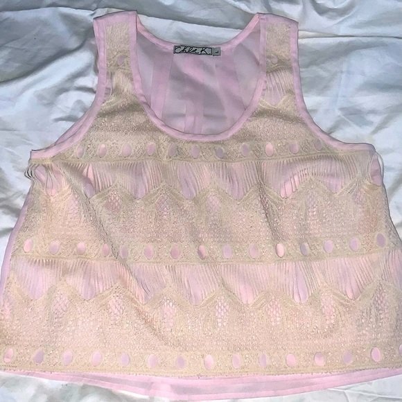 Chloe K Tops - CHLOE K top with light pink with cream lace overlay on front. Like new! L